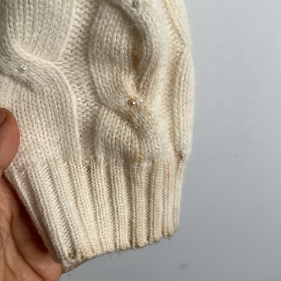 SAKS FIFTH AVENUE ivory lamb wool angora rabbit hair cable knit sweater size M - Picture 6 of 11